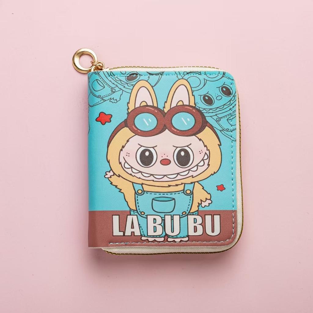 Labubu Small Wallet Girly Short Cute Folding Card Holder Student Small ID Wallet Coin Purse