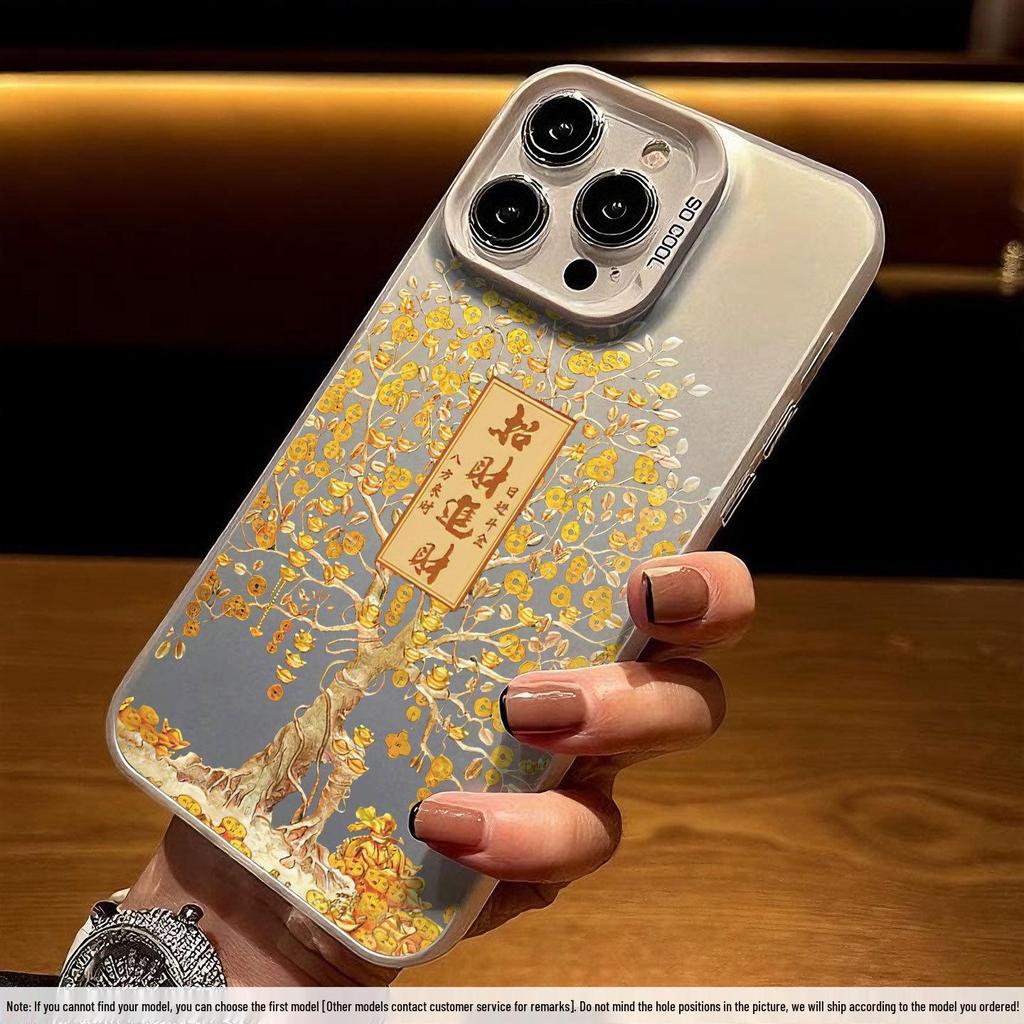 Чехол-дерево с золотой фольгой для iPhone 17/16/15/14/13, серебристый цвет, трансграничный, подходит для 12 Pro Max, нишевый