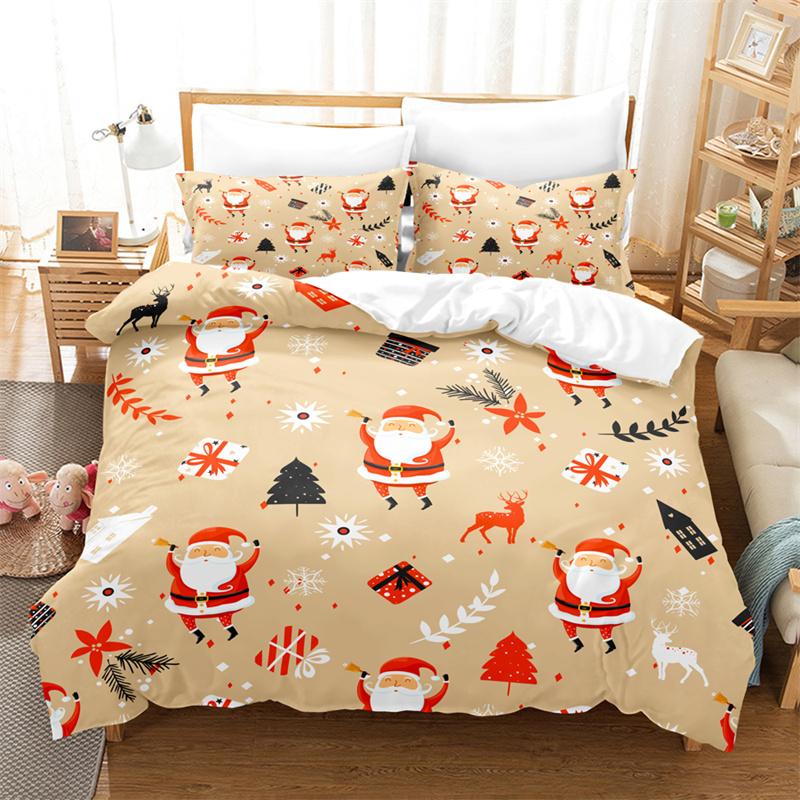 Веселый рождественский комплект постельного белья Twin King Queen Cartoon Santa Claus Комплект постельного белья из полиэстера с рождественским пряничным человечком