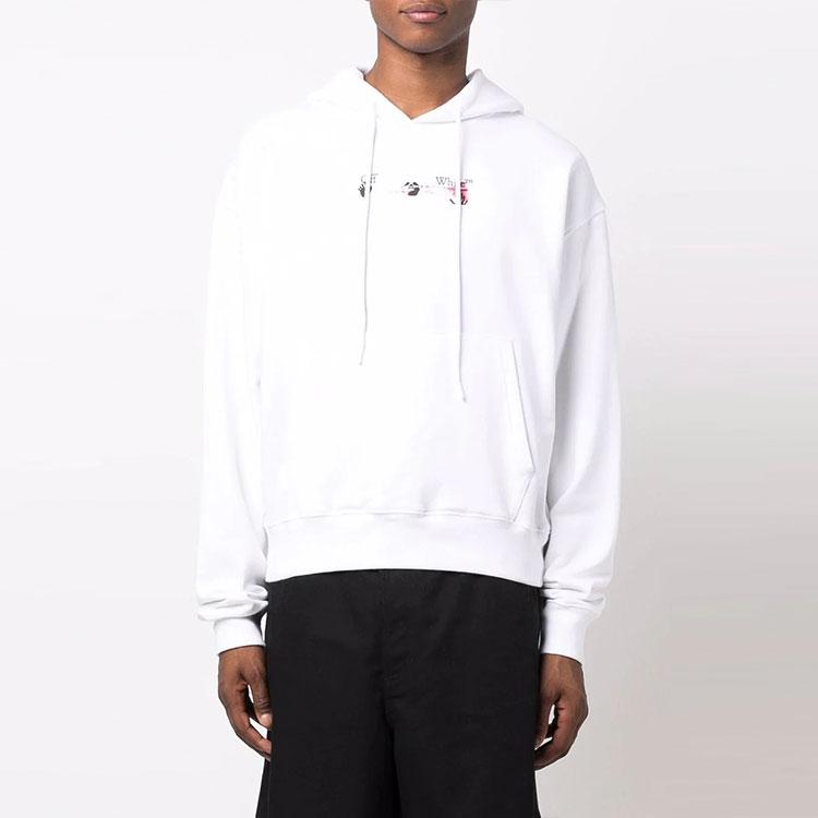 Off-White Акриловая толстовка с капюшоном Arrow Over, белые/фуксия, мужские топы OMBB037F21FLE0150132