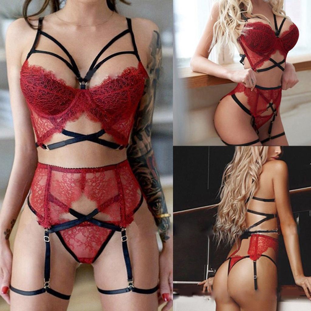Ladies Strap Lace Crochet Cutout Teddy Lingerie Embroidery Underwear