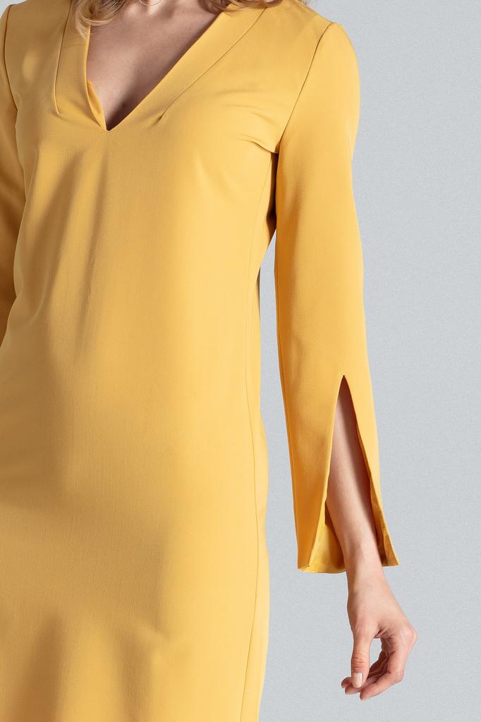 Elegant yellow mini dress with slits on the sleeves - Evening dress M550 size