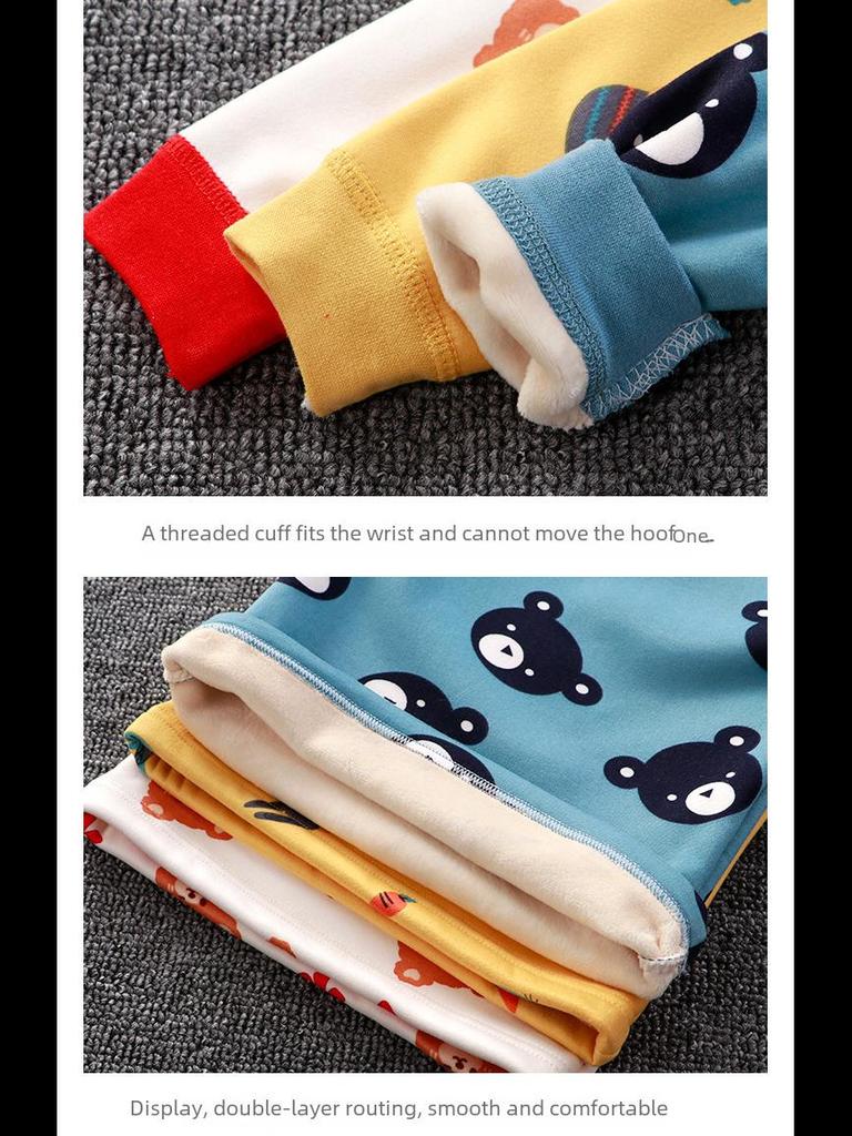 Комплект нижнего белья из бархата с высокой талией для малышей: Пижамы для мальчиков и девочек с защитой живота на осень-зиму