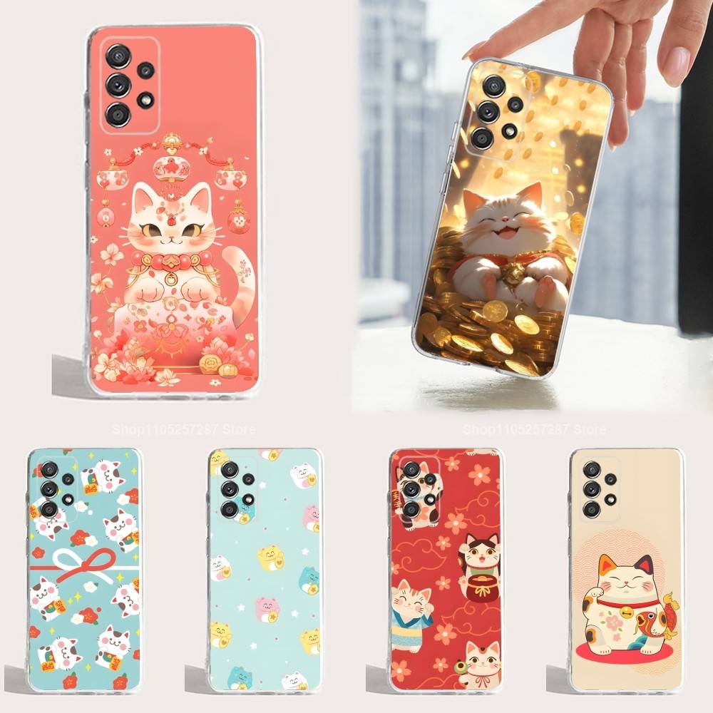 Мультяшный Счастливый Кот Милое Искусство Чехол Для Телефона Для Samsung A51,71,30,S21,10,20,Ultra,FE,Lite, S22,23,9,PIus, Прозрачный, Силиконовый