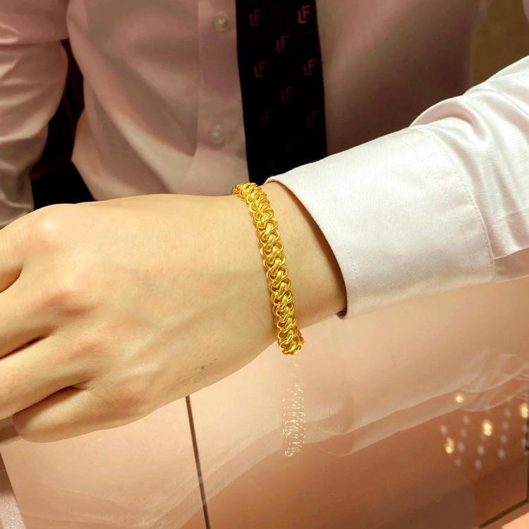 Браслеты из чистого 18-каратного желтого золота 999 пробы для женщин и мужчин, классические свадебные часы, браслеты-цепочки, рождественские подарки, ювелирные изделия, никогда не выцветают