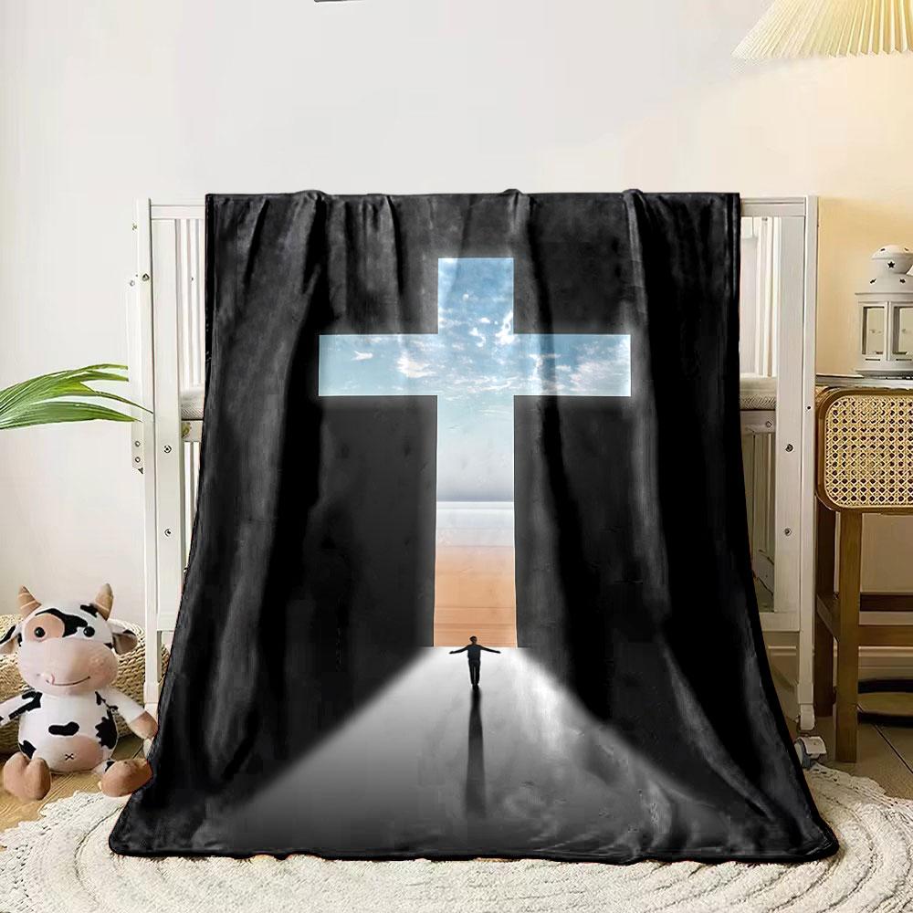 Cross Shape Seaside Sky Blanket  Printed Blanket for Living Room Bed Couch lunch break Soft Cozy Blanket for Friend's festival Gift