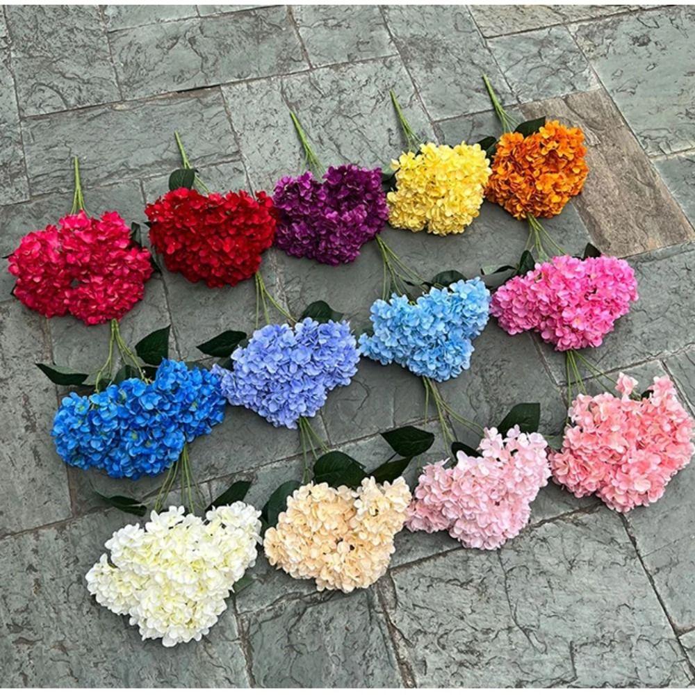 Silk Artificial Hydrangea 5 Heads Wedding Bridal Bouquet Decorative Fake Flowers  for Vases
