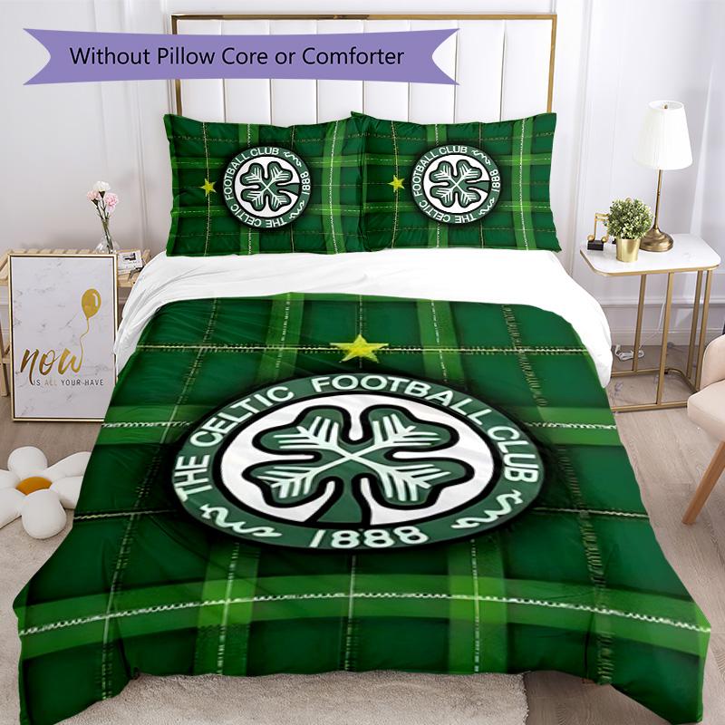 Celtic FC 3pcs Bedding Set Duvet Cover Closure Includes 1 Duvet Cover & 2 Pillowcases for All Seasons Bedroom Home Dorm Decor