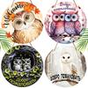 4 Different Styles of Owls Wooden Sign, Unique Round Sign for Front Door, Wall Hanging Decor, Ideal Gift for Friend & Family