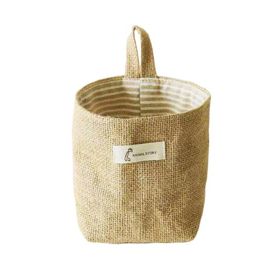 Хлопково-льняной подвесной органайзер для хранения, настенная корзина для хранения, маленькая складная сумка для хранения с ручкой для ключей, игрушек, косметики