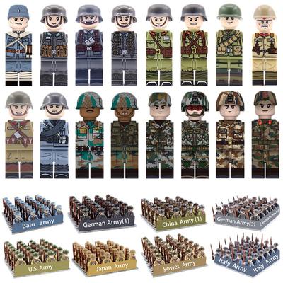 WW2 мини военные фигурки солдат строительные блоки немецкая армия США Япония итальянское поле боя оружие пистолеты набор кирпичей детские игрушки