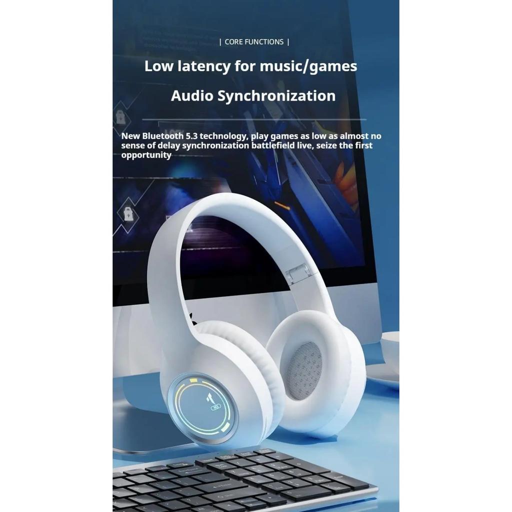 Colorful Light Wireless Bluetooth Headphones Over Ear HIFI Stereo Headsets Sports Gameing Earphones TF/AUX Music Player HD Mic