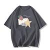 catty pure cotton American retro small man front shoulder short-sleeved t-shirt women's summer loose lazy half-sleeved t-shirt top