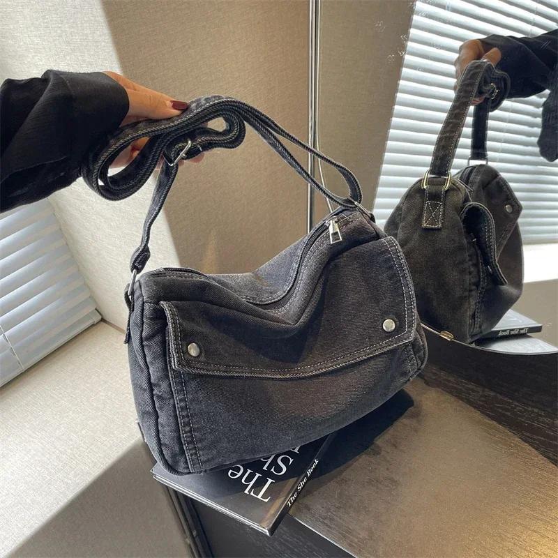 Сумки через плечо из денима на молнии Сумки через плечо на молнии Simplicity Универсальные сумки-трансформеры большой вместимости