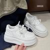 Small Height Increase Muffin Shoes Women's Pair of Shoelaces Leather Little White Shoes Autumn New Platform Sports Casual Shoes