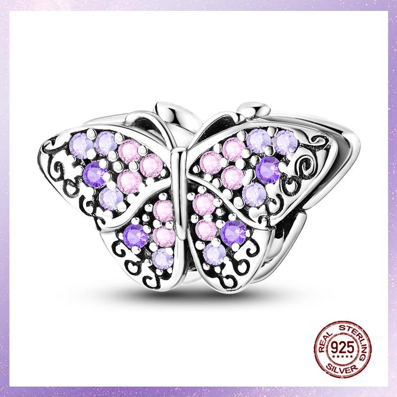 Фиолетовые Шармы Медный Fit Оригинальный Подвесной Браслет Бабочка Стекло Сердце Перо Клип Шарм Подвеска Светящаяся Бусина DIY Ювелирные Изделия