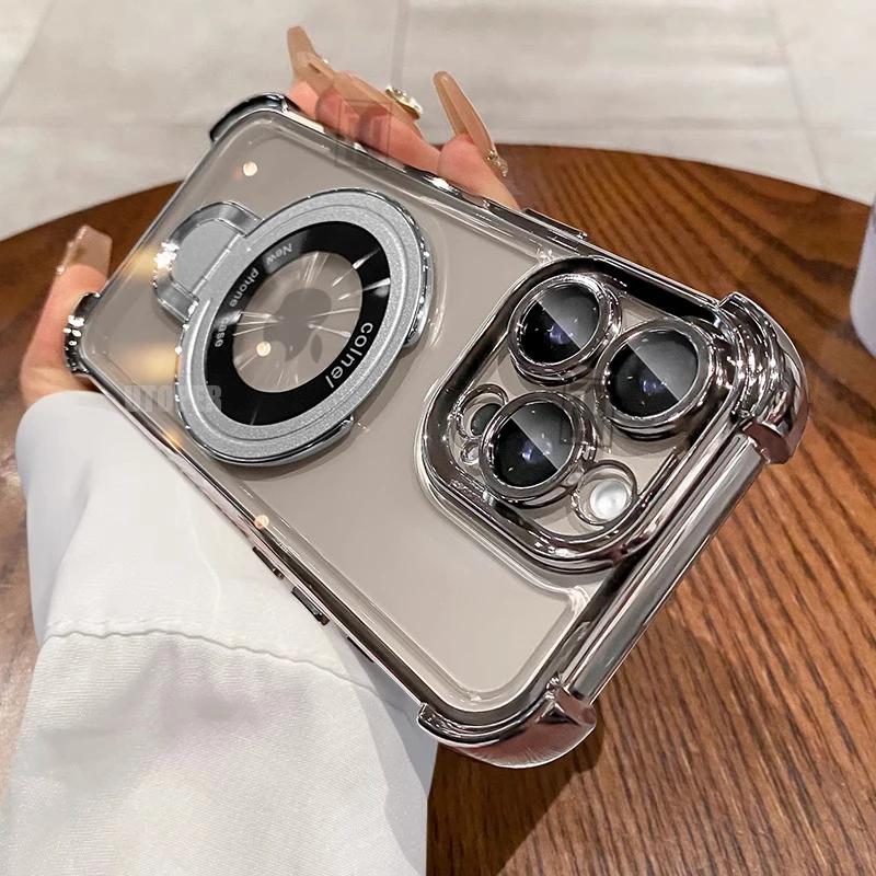 Роскошный Новый Прозрачный Чехол-книжка с Подставкой для iPhone 16 15 14 13 11 12 Pro Max Plus с Магнитным Покрытием Magsafe, Ударопрочный Чехол