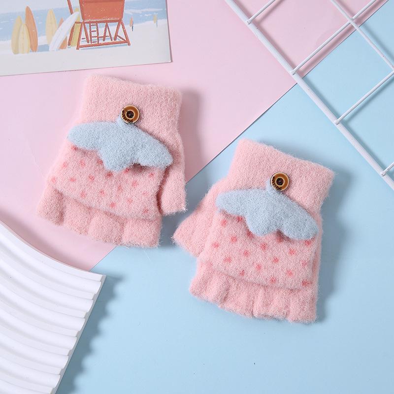 Милые детские перчатки-перевертыши с мультяшным принтом и бархатной подкладкой для тепла и защиты от холода — идеально подходят для письма осенью и зимой