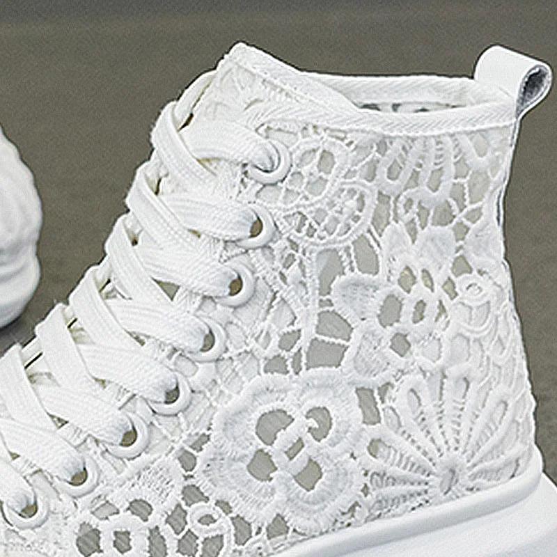 Fashion 4.5CM Women Summer Air Mesh Shoes Mules Shoes Bling Diamond Lace Platform Wedge Microfiber Platform Wedge Hollow Slides Sandals