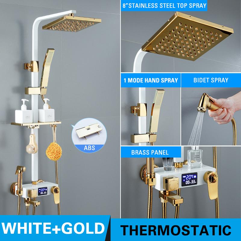 Светодиодный цифровой душевой набор, хромированные смесители для ванной комнаты, термостатический смеситель для душа, спа-дождь, смеситель для горячей и холодной ванны, настенное крепление Grifos