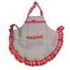 [R7704] - Retro Linen Apron 'Belle Époque' Taupe Red - 70x68 Cm