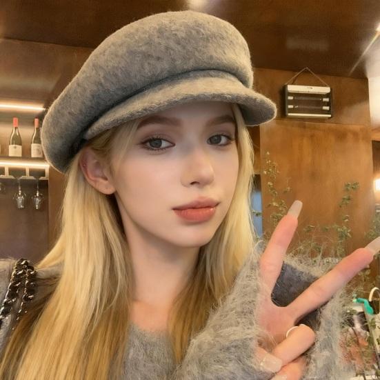 Женский берет однотонный куполообразный шляпа художника с коротким козырьком теплая головной убор зимний модный аксессуар