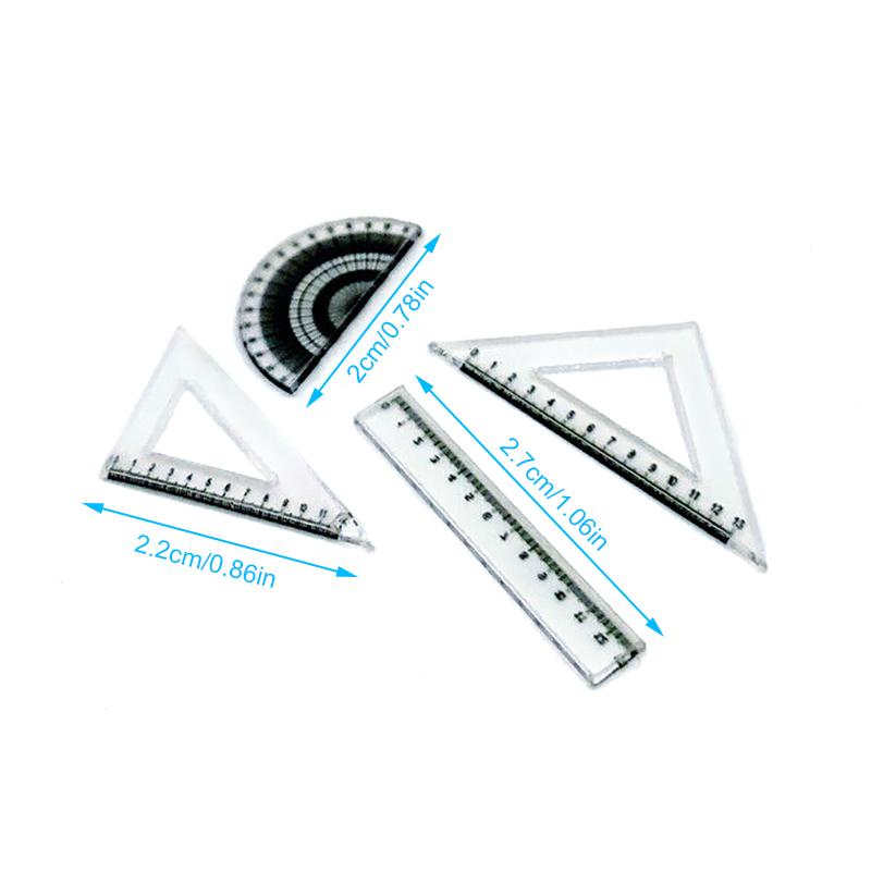 4Pcs Protractor Triangle Straightedge Ruler Model 1:12 Dollhouse Miniature Ruler Drawing Tool Doll House Accessories