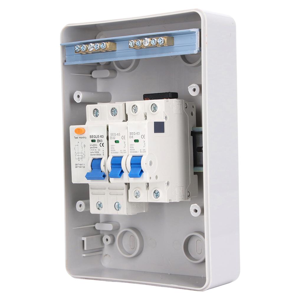 Распределительная коробка 2-полюсная 230 В Стандарт ЕС Водонепроницаемая 2 АВТОМАТИЧЕСКИХ ВЫКЛЮЧАТЕЛЯ (Б6А+Б32А) RCD (63А 1P+N) B-брейкер