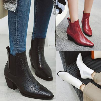 Женские короткие сапоги на толстом каблуке с острым носком Короткие сапоги Ботинки Женские сапоги