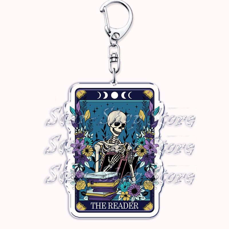 Popular Culture Halloween Tarot Card Keychains for Accessories Moon Luna Death Keyring Jewelry Fans Lovers Friends Reader Gifts