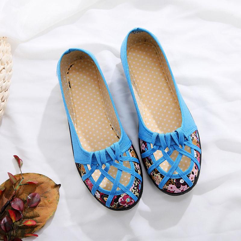 Тканевые туфли Старый Пекин Тканевые туфли на плоской подошве с мягкой подошвой и сеткой Женская обувь Модная верхняя одежда Летние сандалии