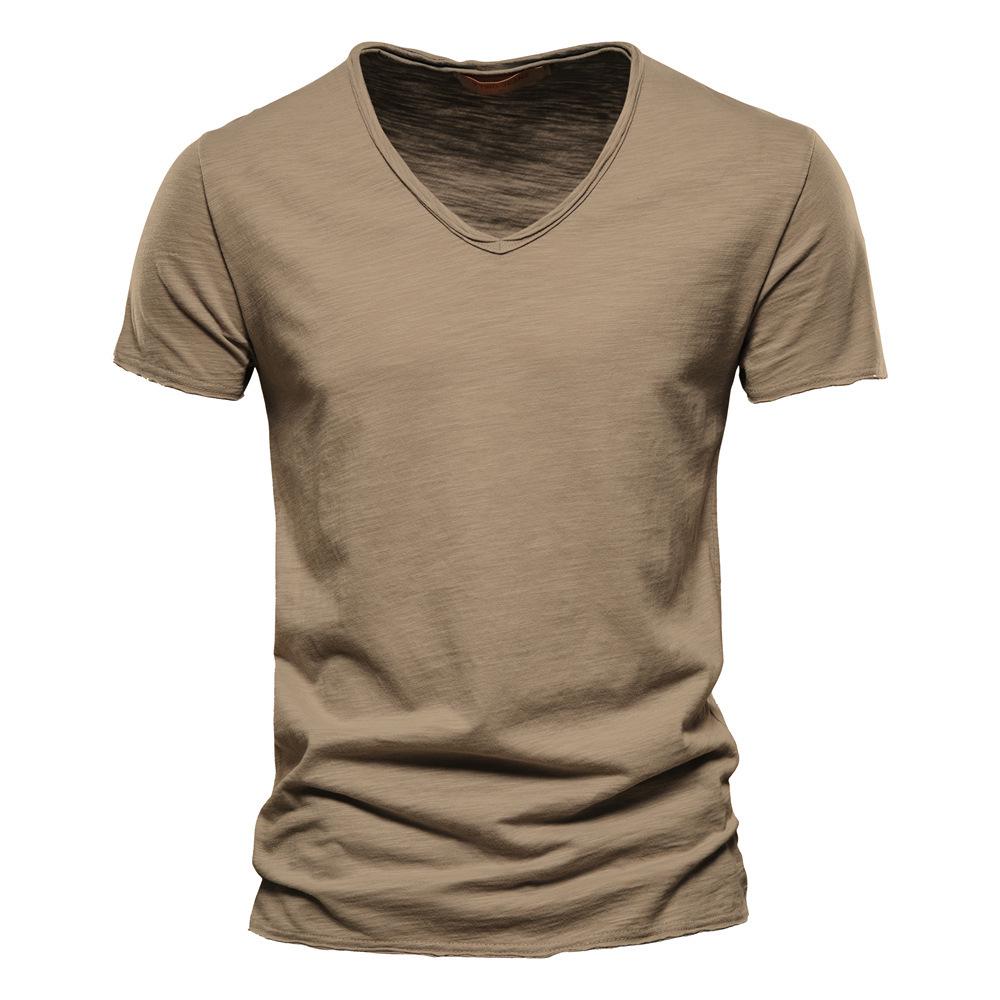 Summer Men's Solid Bamboo Cotton V-Neck T-Shirt - Hot Selling European & American Style