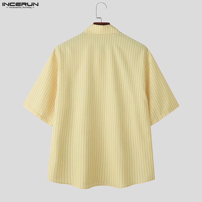 INCERUN Мужские свободные рубашки оверсайз с отложным воротником, коротким рукавом и мультяшным принтом, повседневные.