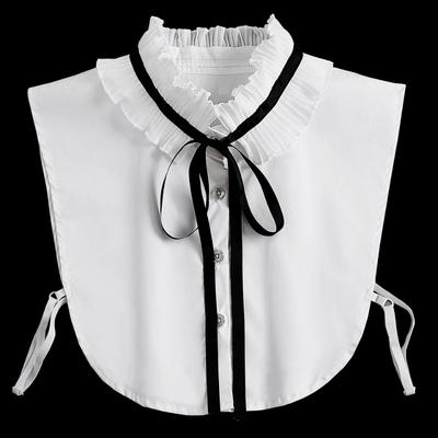 Women Lace Pleated Stand-up Collar Bow Tie Shirt Fake False Collar Accessory Ladies Neckwear Half Shirt Detachable Collar