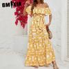 Женская мода лето весна цветочный принт с коротким рукавом на одно плечо с высокой талией повседневные платья