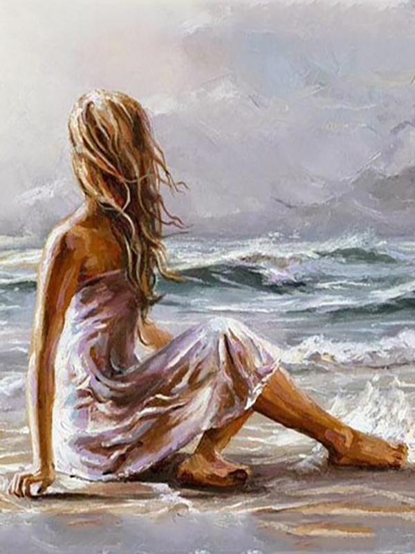 Diy 5d полная алмазная живопись мультфильм вышивка квадратная круглая дрель приморский пляж девушка мозаика вышивка крестом ручная работа искусство хобби