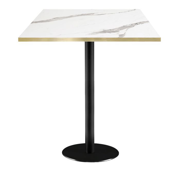 70 X 70 Cm High Table - Rome Model, White Marble with Brass Edges
