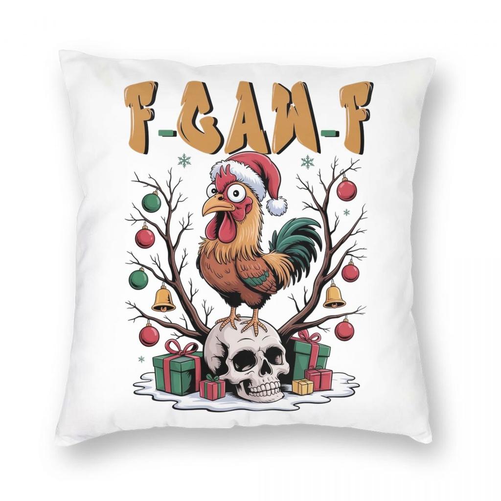 Christmas F-Caw-F Chicken Pillowcase Printed Polyester Cushion Cover Decorative Pillow Case Cover Home Zippered 18''