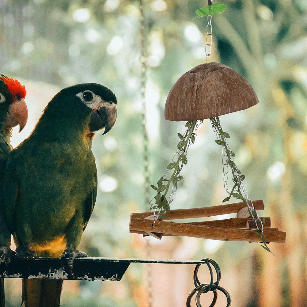 Bird Parrot Swing Natural Wooden Chewing Hanging Perch Standing Cage Accessory Parakeet Swing Hammock Parrot Hammock