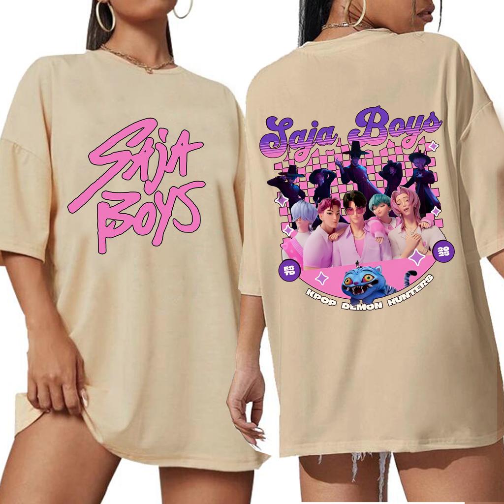 K-Pop Охотники на демонов Saja Boys Футболка Женская Оверсайз Круглый вырез Короткий рукав Подарок для фанатов