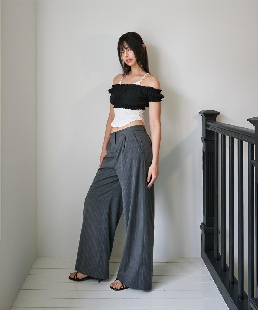 FOUR YOUNG Mid-Rise Summer Slacks Pinstripe