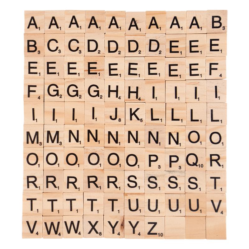 100Pcs Wood Tiles Letter Alphabet Craft Wooden Decoration for Home Wedding Party Christmas DIY Ornaments Digital Puzzle Kids Toy
