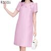 Женское повседневное летнее платье с коротким рукавом и круглым вырезом