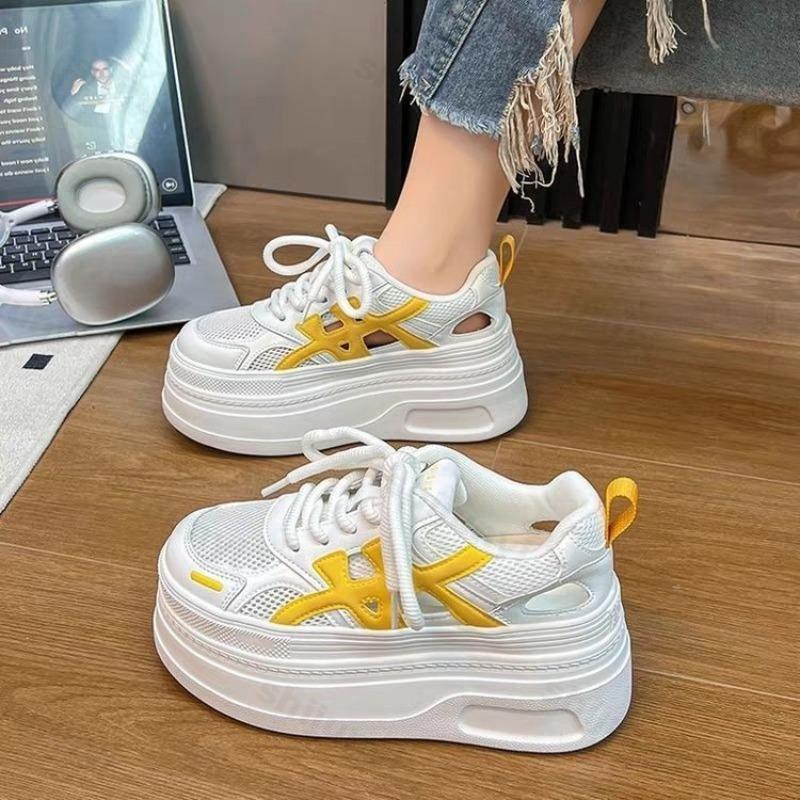 Fashion Mesh Breathable Sneakers 2025 Summer Autumn New Platform Casual Shoes Comfortable Non Slip Lace Up Height Increase Board Shoes