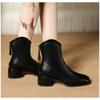 V-neck Short Boots for Women, Thick Heel, Square Toe, Back Zipper, Big Boots