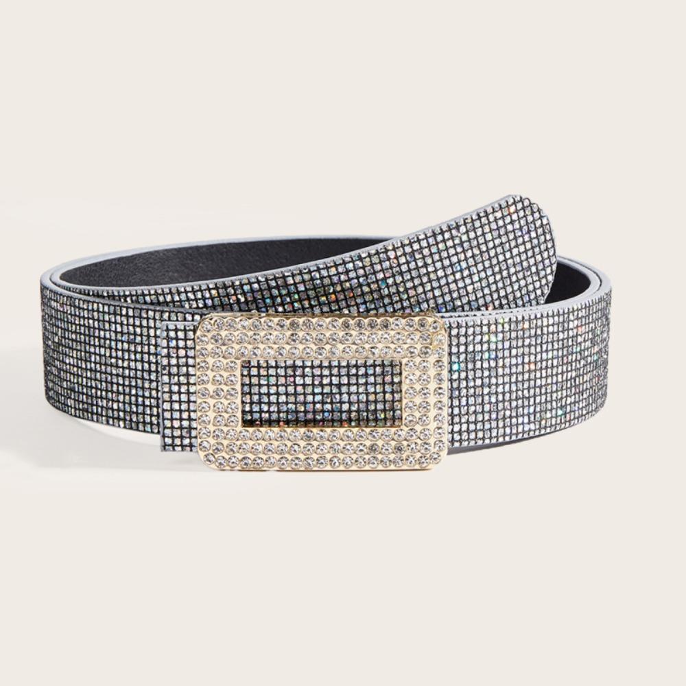 Punk Sequin Belt Rhinestone Square Buckle Y2K Girl Waistband PU Leather Wide Waistband  Outdoor