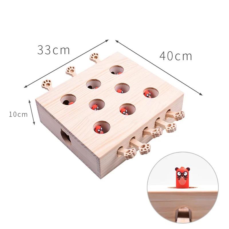 Cat Toy Interactive Mole Fighting Solid Wood Toy Indoor Cat Kitten Mouse Catching Game