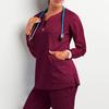 Nurse Uniform Top with 4 Pockets Zipper Half Placket Long Sleeve Side Slit Hem Loose Fit Nurse Scrub Top Workwear