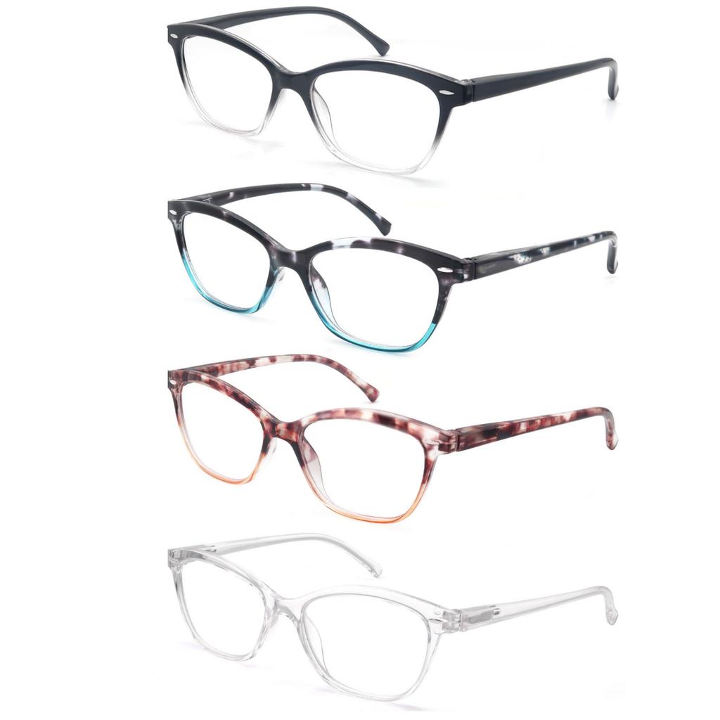MODFANS 4 Pairs -Reading Glasses Fashion Readers Frame Spring Hinge For Men Women