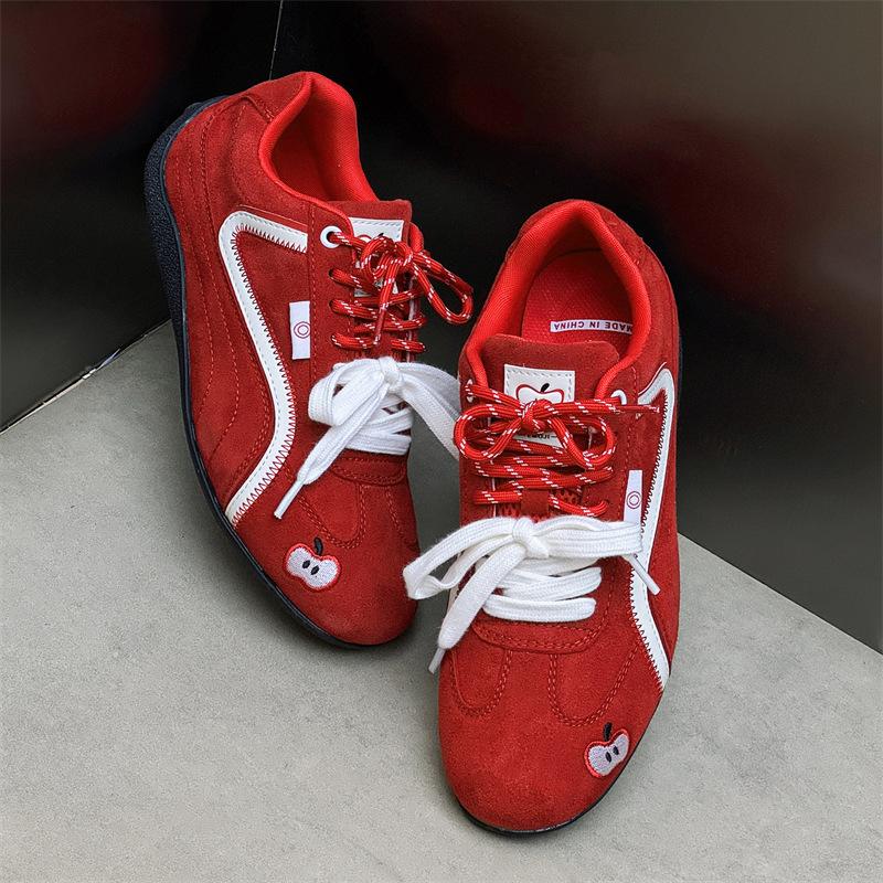 Нишевые ретро красные тонкоподошвенные яблочные туфли мужские пара шнурков универсальные спортивные и повседневные на плоской подошве парные немецкие тренировочные туфли